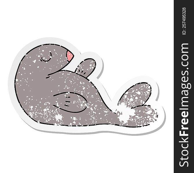 Distressed Sticker Of A Quirky Hand Drawn Cartoon Seal