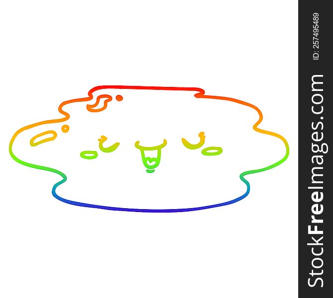 Rainbow Gradient Line Drawing Cartoon Puddle With Face