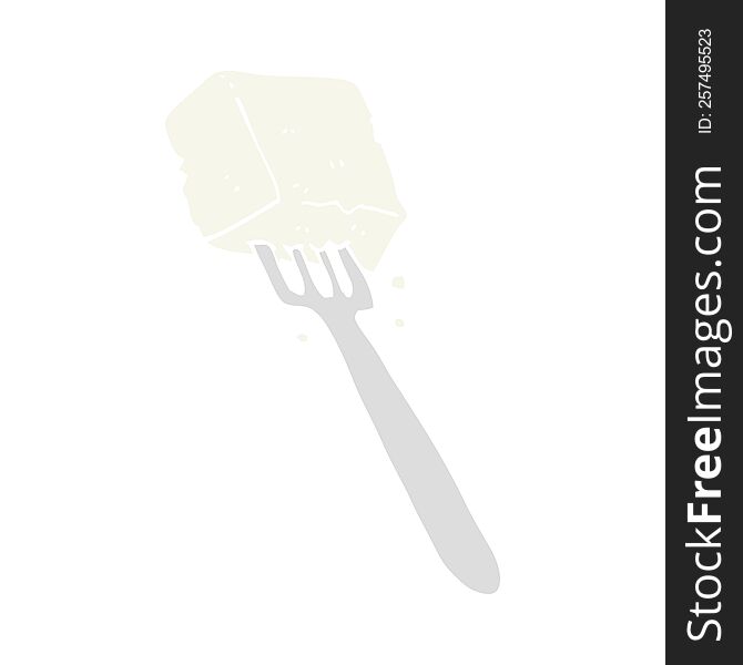 Flat Color Illustration Of A Cartoon Tofu On Fork
