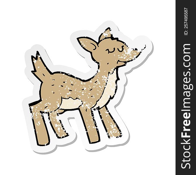 retro distressed sticker of a cute cartoon deer