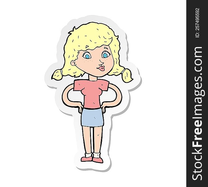 Sticker Of A Cartoon Pretty Girl With Hands On Hips