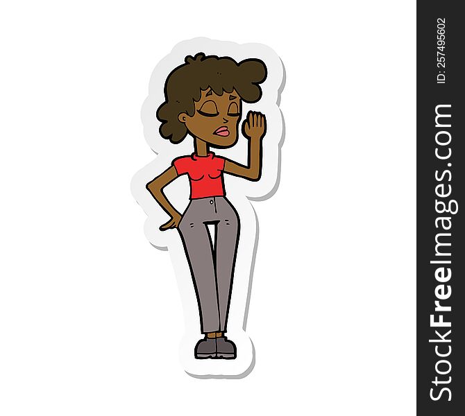 Sticker Of A Cartoon Woman Ignoring