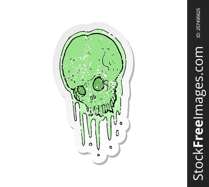 Retro Distressed Sticker Of A Cartoon Slimy Skull