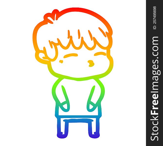 Rainbow Gradient Line Drawing Cartoon Curious Boy