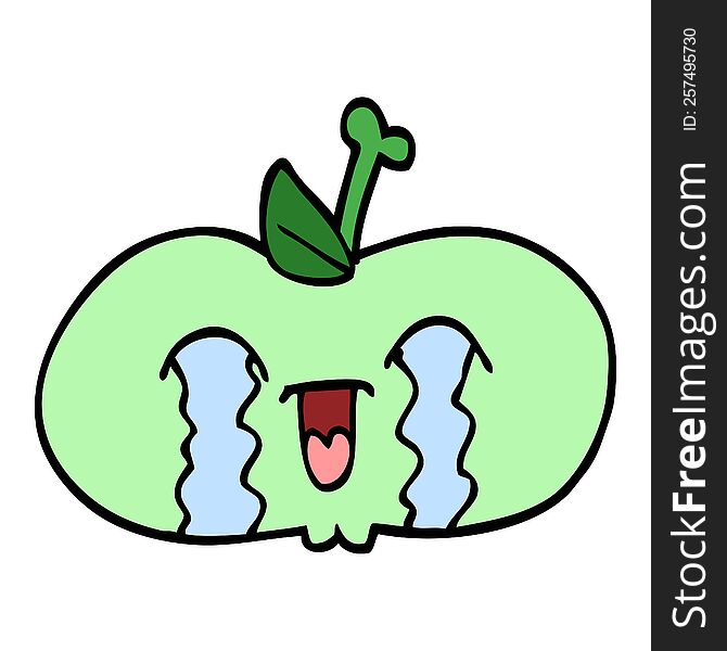hand drawn doodle style cartoon of a sad apple