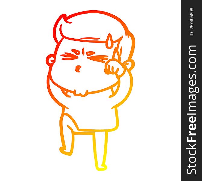 warm gradient line drawing of a cartoon man sweating