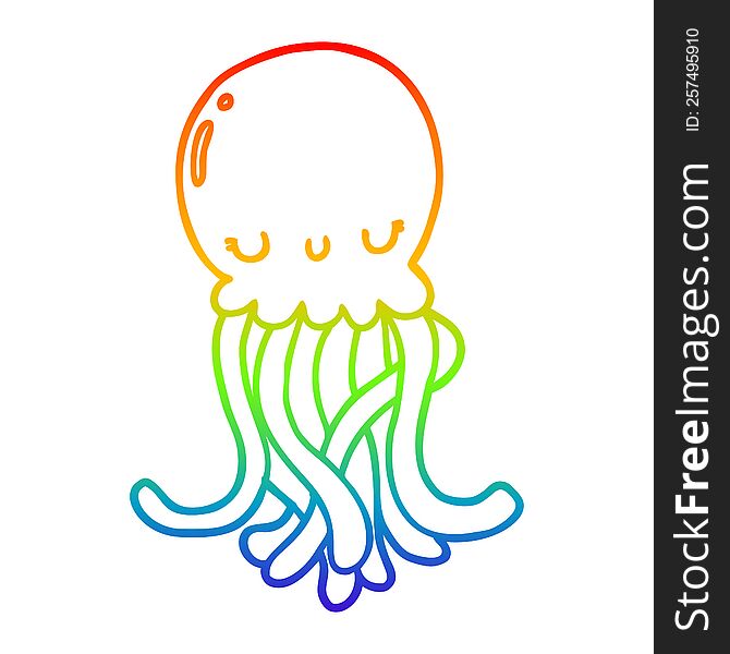 rainbow gradient line drawing of a cute cartoon jellyfish