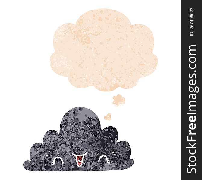 Cute Cartoon Cloud And Thought Bubble In Retro Textured Style