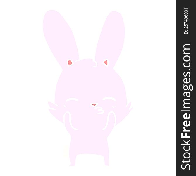 curious waving bunny flat color style cartoon