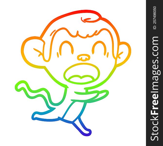 Rainbow Gradient Line Drawing Shouting Cartoon Monkey