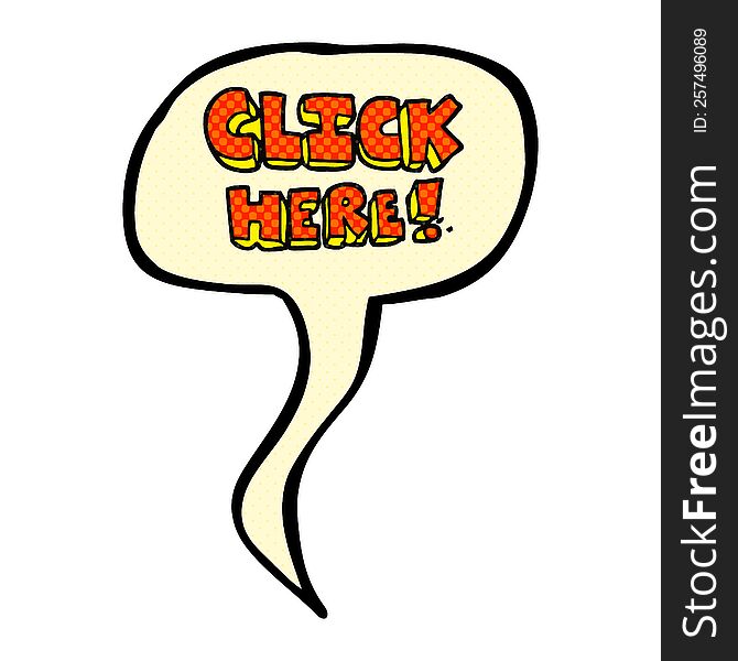 freehand drawn comic book speech bubble cartoon click here word symbol