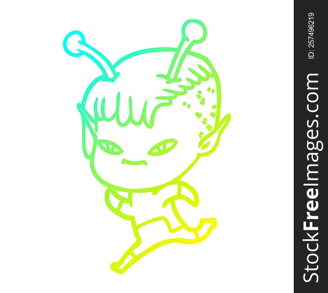 Cold Gradient Line Drawing Cute Cartoon Alien Girl