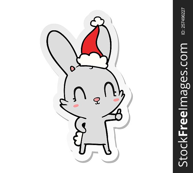 Cute Sticker Cartoon Of A Rabbit Wearing Santa Hat