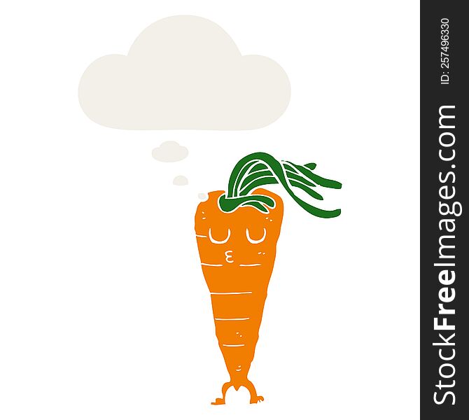 cartoon carrot with thought bubble in retro style