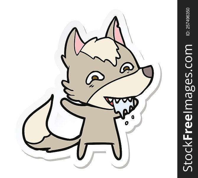 sticker of a cartoon hungry wolf