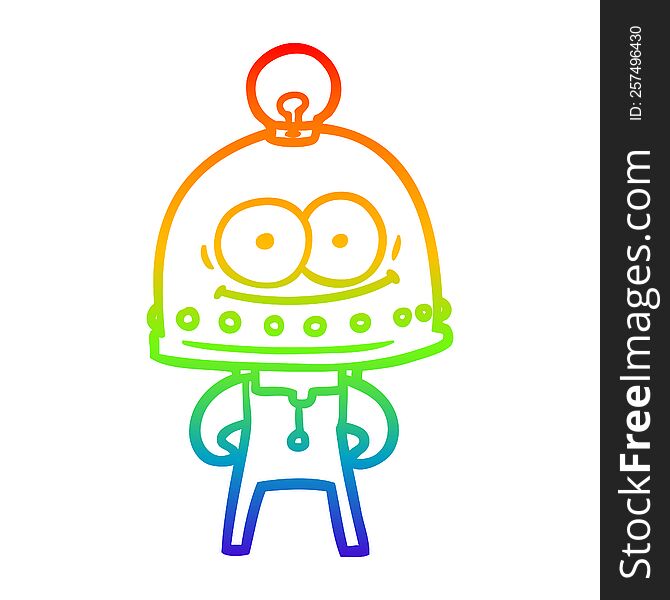 rainbow gradient line drawing happy carton robot with light bulb