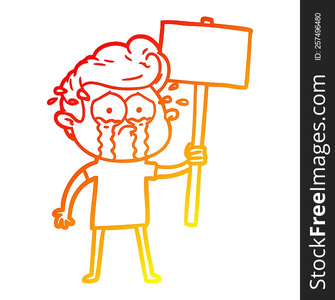 warm gradient line drawing of a cartoon crying protester