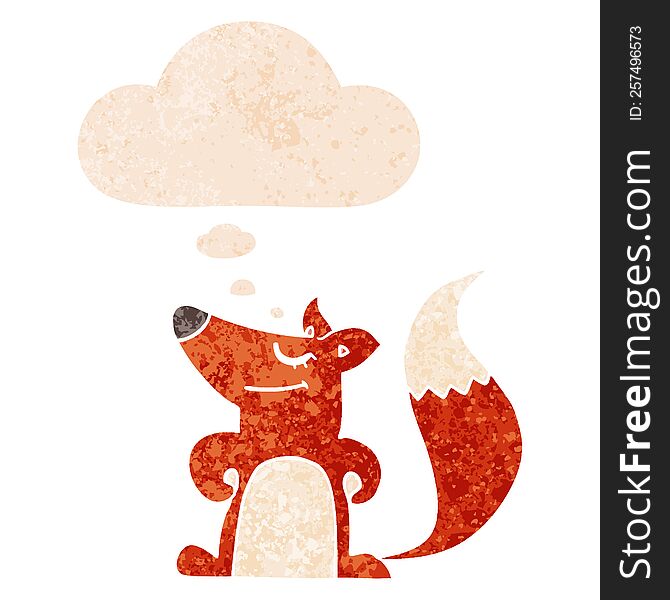 Cartoon Fox And Thought Bubble In Retro Textured Style