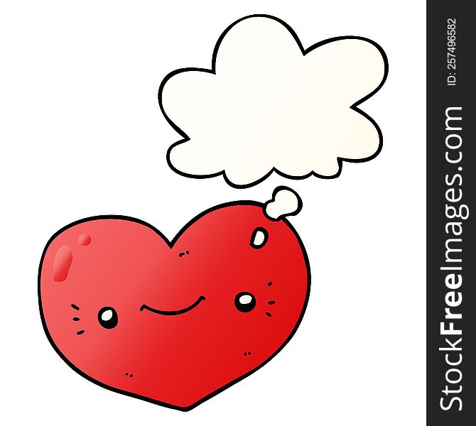 Heart Cartoon Character And Thought Bubble In Smooth Gradient Style