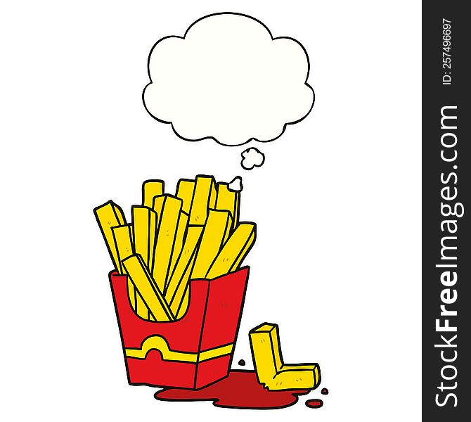cartoon fries with thought bubble. cartoon fries with thought bubble