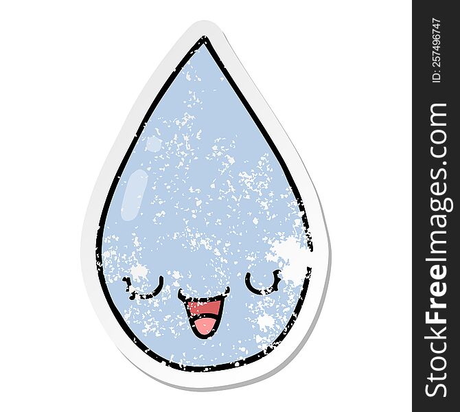 Distressed Sticker Of A Cartoon Raindrop