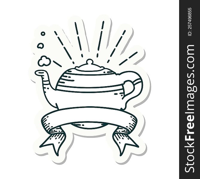 Sticker Of Tattoo Style Steaming Teapot