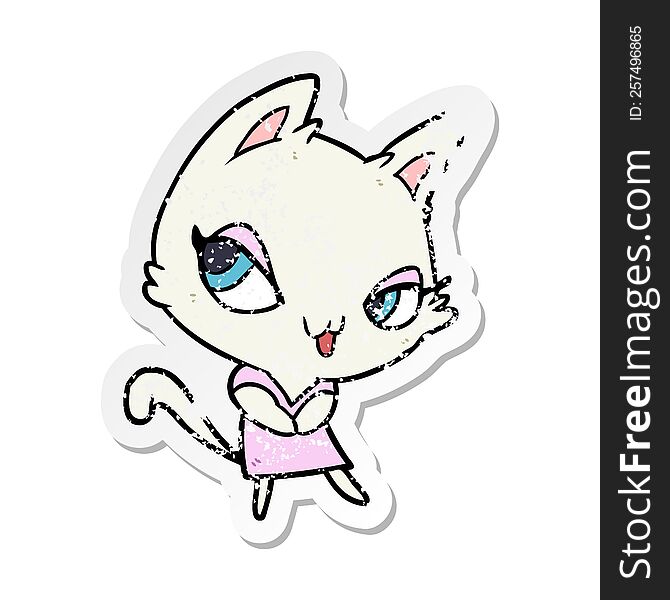 distressed sticker of a cartoon female cat