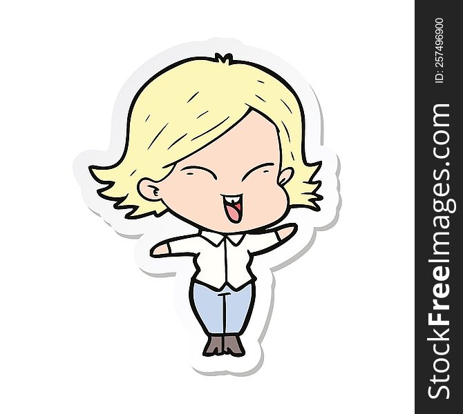 sticker of a happy cartoon girl