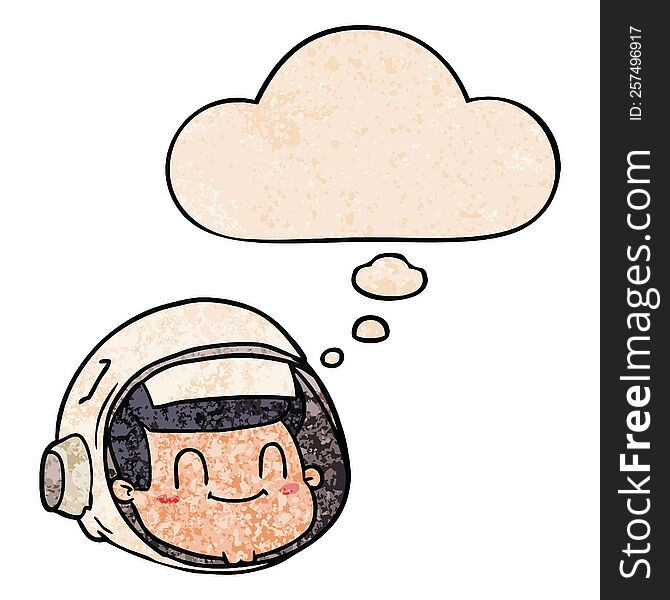 Cartoon Astronaut Face And Thought Bubble In Grunge Texture Pattern Style