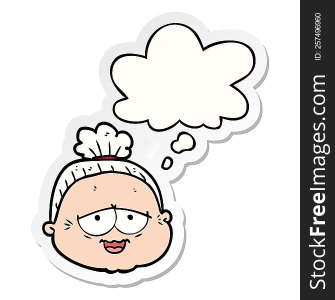 Cartoon Old Lady And Thought Bubble As A Printed Sticker