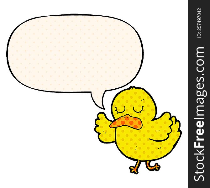 Cartoon Duck And Speech Bubble In Comic Book Style