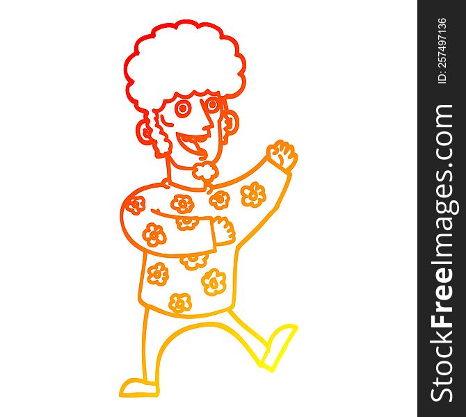 Warm Gradient Line Drawing Cartoon Dancing 70s Man