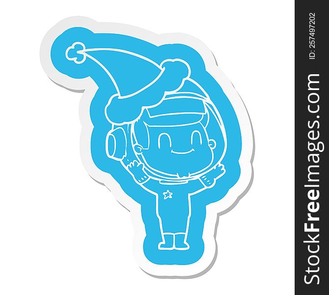 Happy Cartoon  Sticker Of A Astronaut Man Wearing Santa Hat
