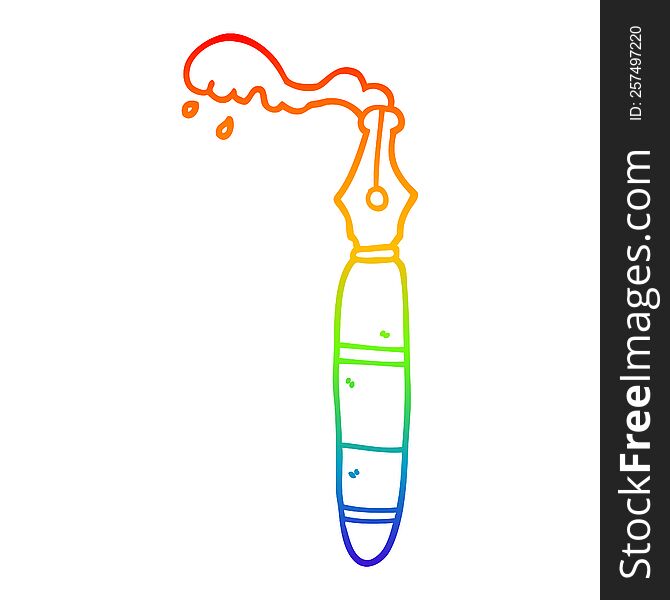 rainbow gradient line drawing of a cartoon fountain pen