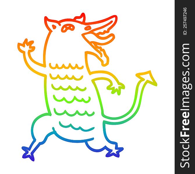Rainbow Gradient Line Drawing Cartoon Medieval Demon