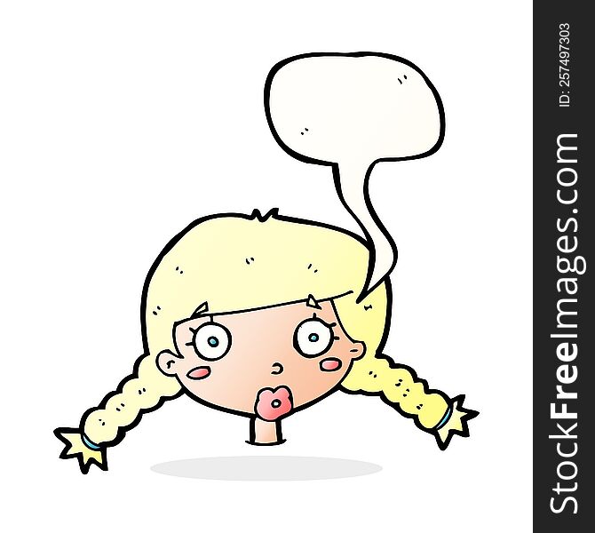 Cartoon Confused Female Face With Speech Bubble