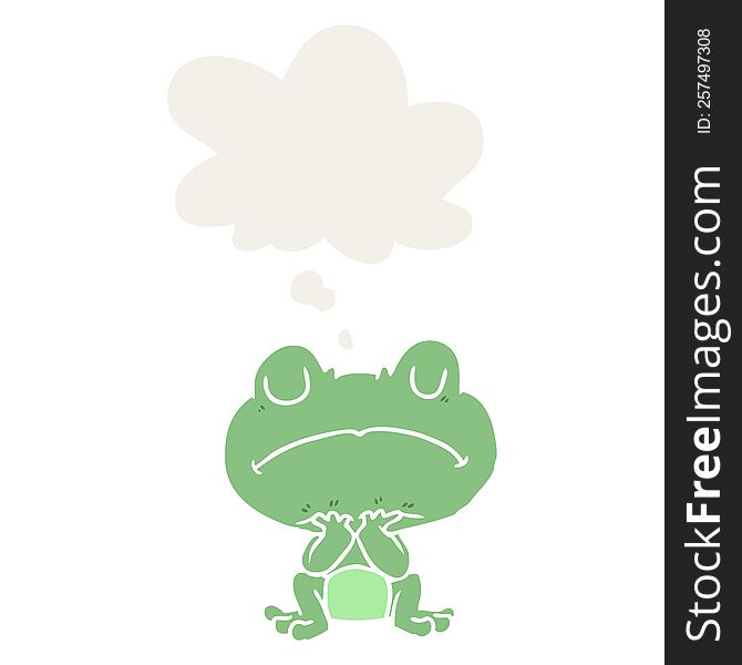cartoon frog with thought bubble in retro style