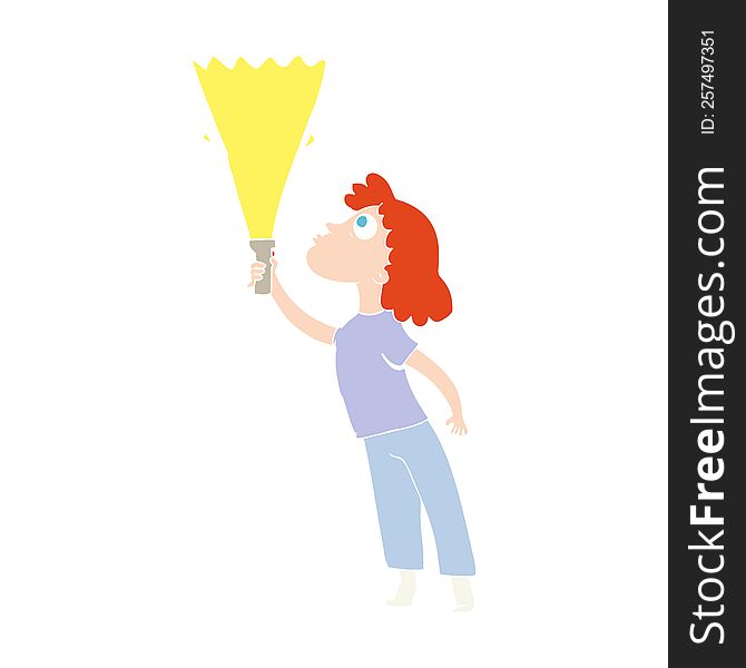 flat color illustration of woman searching with torch. flat color illustration of woman searching with torch