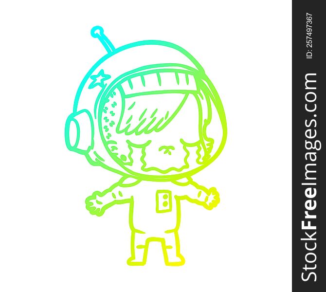 cold gradient line drawing cartoon crying astronaut girl