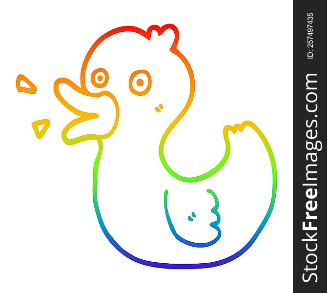 Rainbow Gradient Line Drawing Cartoon Quacking Duck