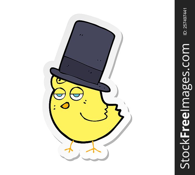 Sticker Of A Cartoon Bird In Top Hat