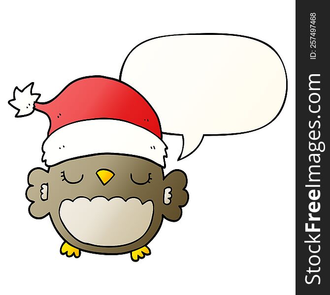 Cute Christmas Owl And Speech Bubble In Smooth Gradient Style