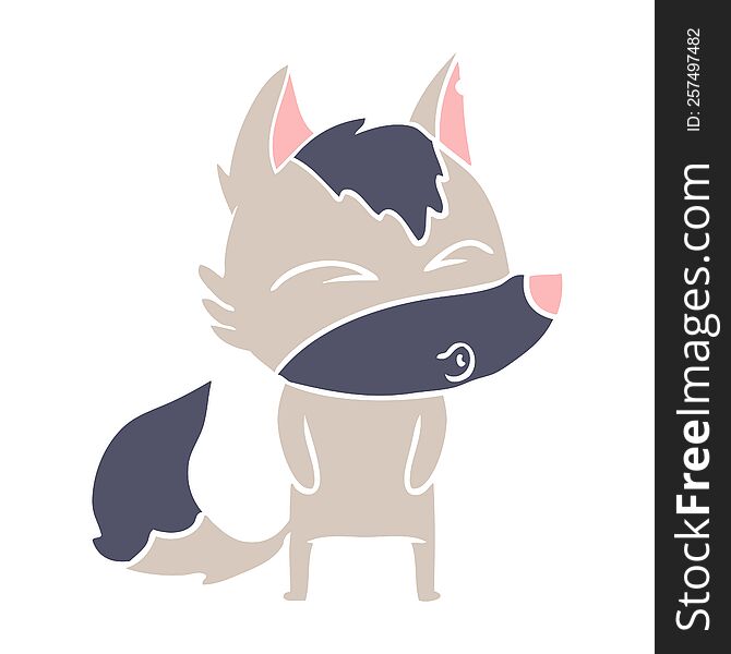 Flat Color Style Cartoon Wolf Pouting