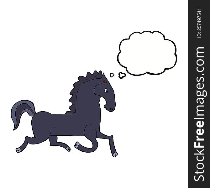 cartoon running black stallion with thought bubble