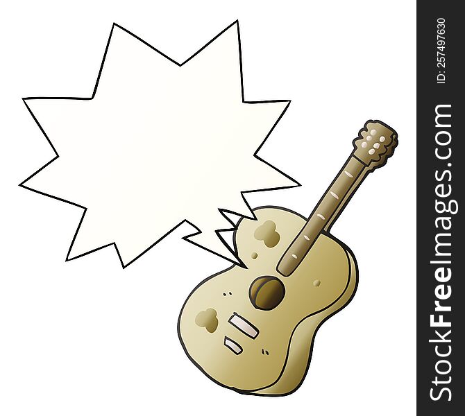cartoon guitar with speech bubble in smooth gradient style