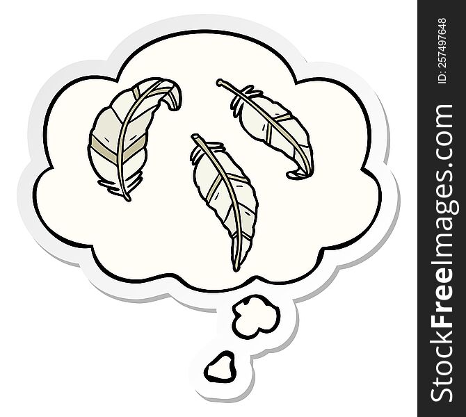 cartoon feathers with thought bubble as a printed sticker