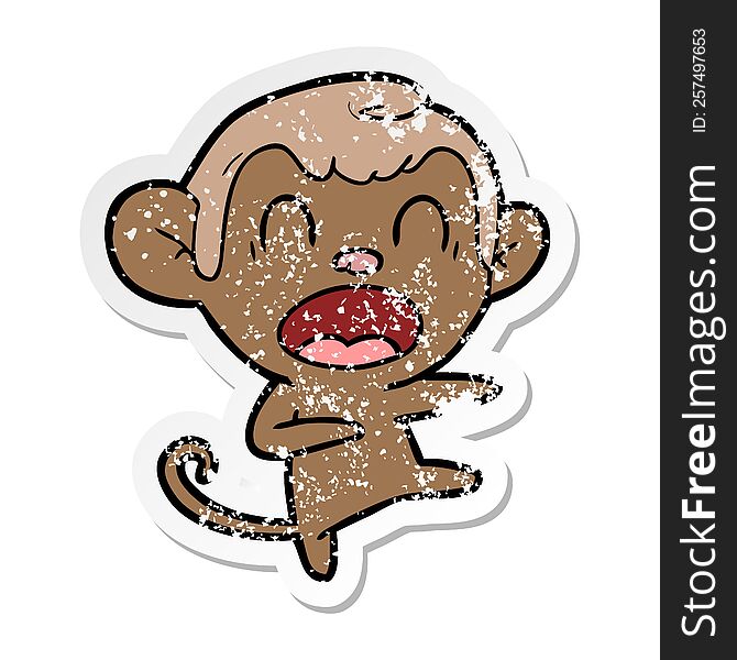 Distressed Sticker Of A Shouting Cartoon Monkey Dancing