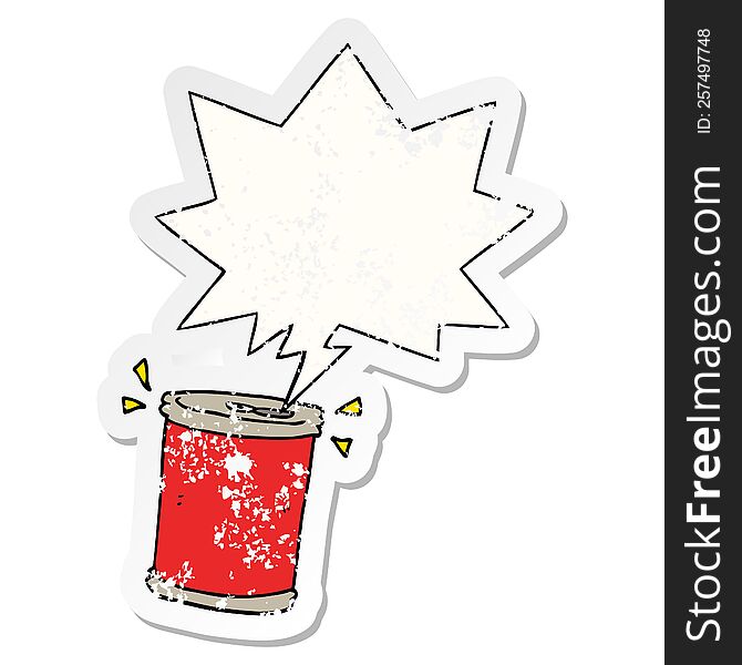 Cartoon Soda Can And Speech Bubble Distressed Sticker