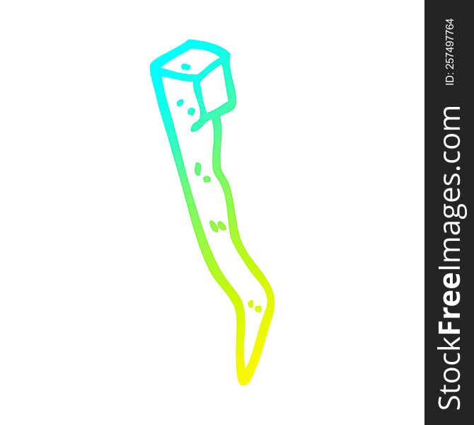 cold gradient line drawing of a cartoon old bent iron nail