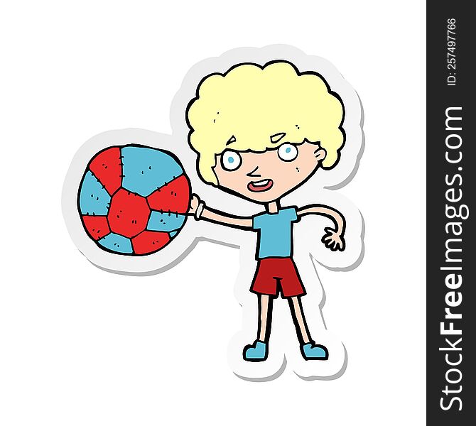 sticker of a cartoon boy and ball